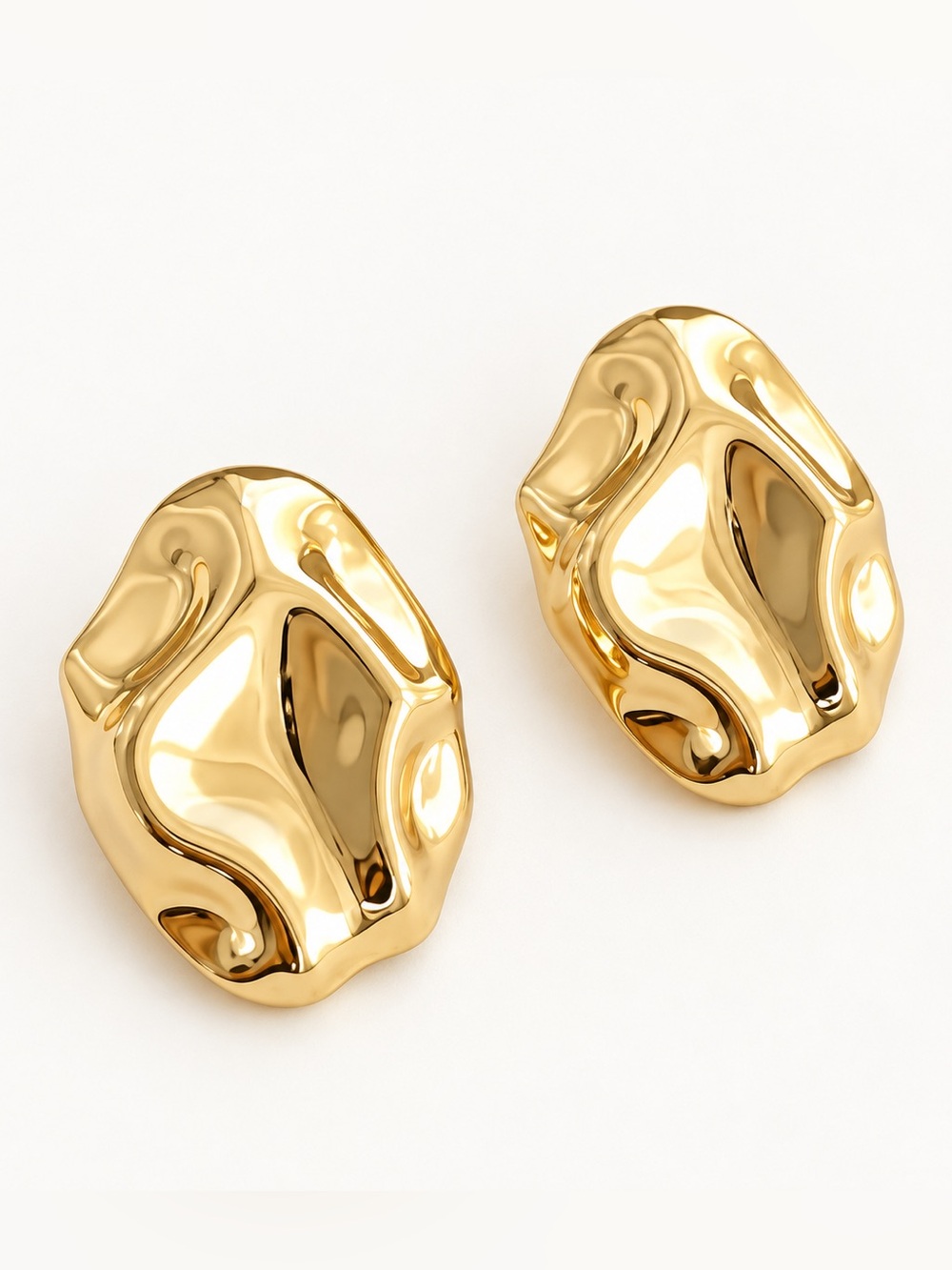 14K Gold Plated Organic Sculptural Statement Earrings Water Resistant - Picture 1 of 7